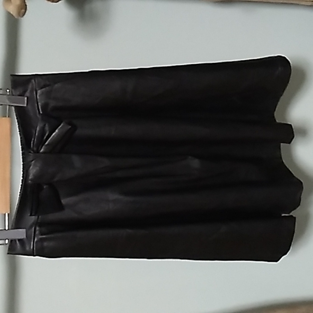 FRNCH Black Faux-Leather A-Line Skirt with Bow